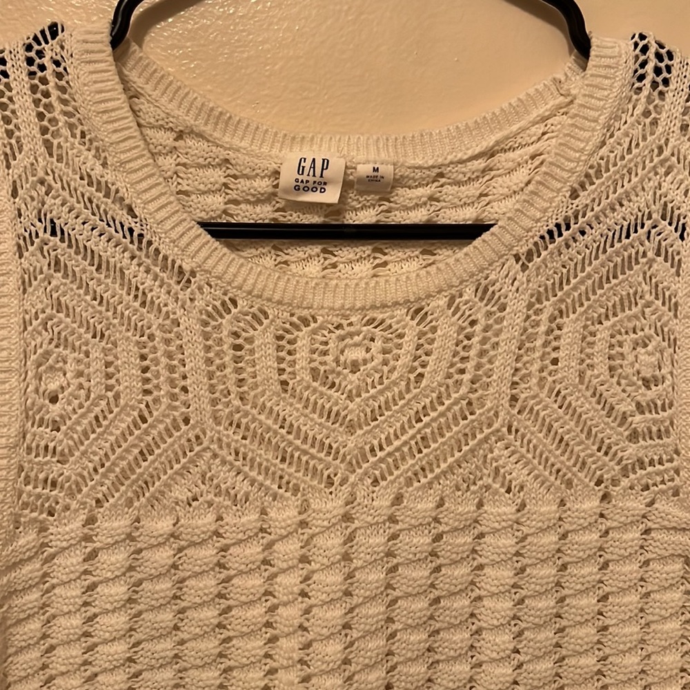 Cotton Crochet sleeveless White Summer Sweater Top GAP M - Picture 10 of 13